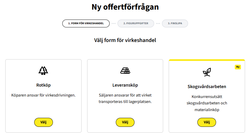 I Kuutios användargränssnitt är vyerna för skogsvårdstjänster markerade