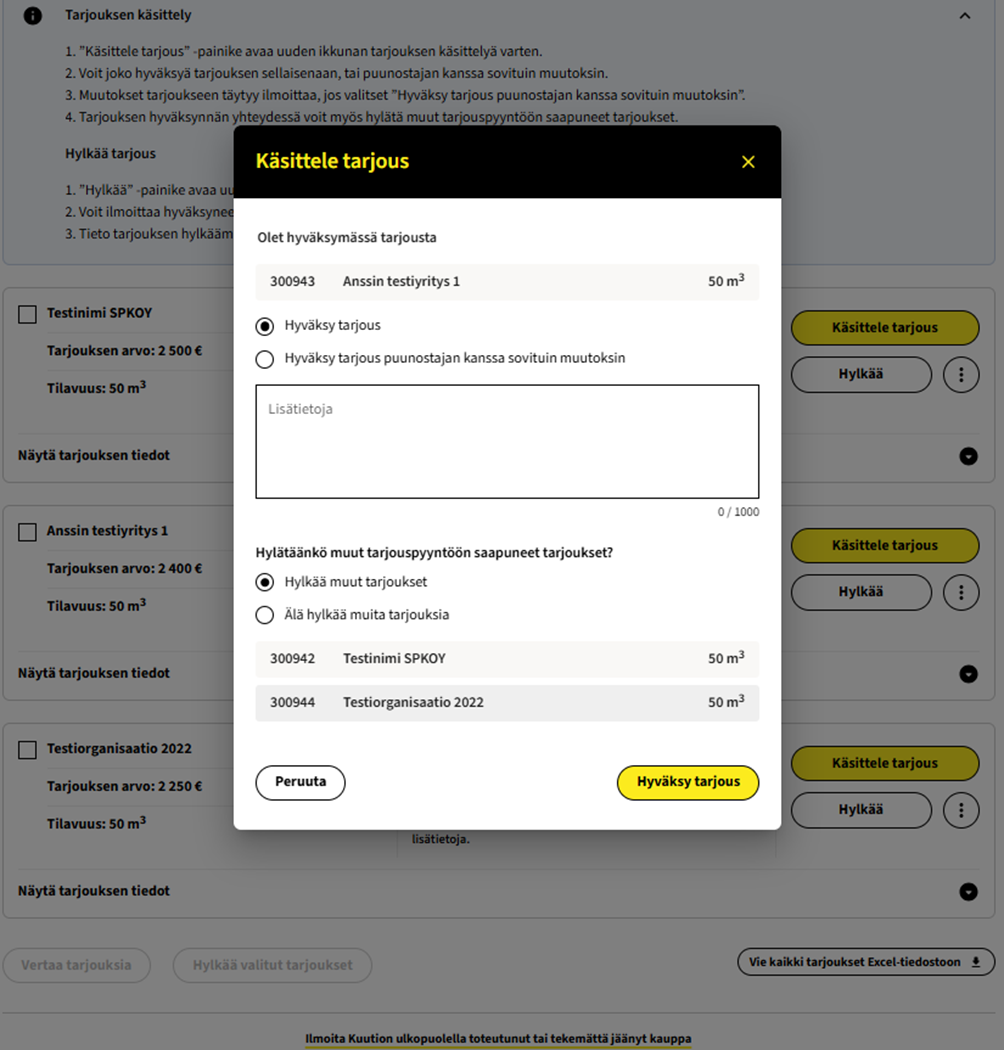 Tarjouksen käsittely